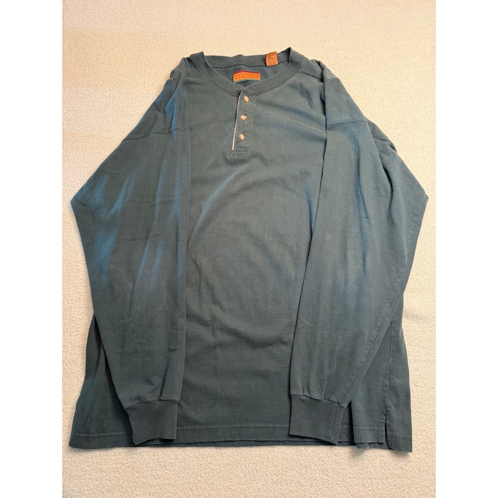 Northern Explorer Mens XL Henley Shirt Long Sleeve Cotton Teal Blue Slate XL